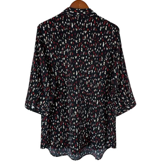 Catherines Blouse 1/2 Zip Black Red Pattern 3/4 Sleeve Office Women's 1X 18/20W - Picture 7 of 7